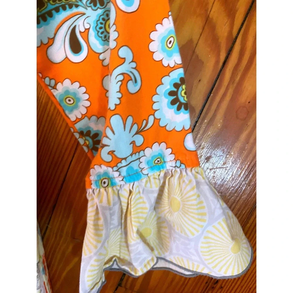 Sage & Lilly Girls Orange Paisley Floral Ruffle Boutique Dress Long Sleeve Sz 5